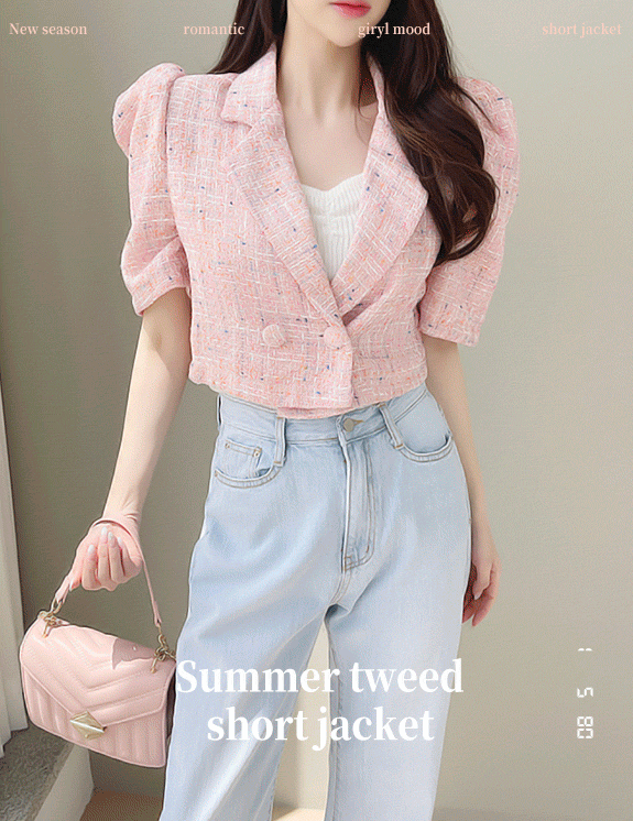 러브 트위드 퍼프 카라 반팔 숏 여름 자켓 3color