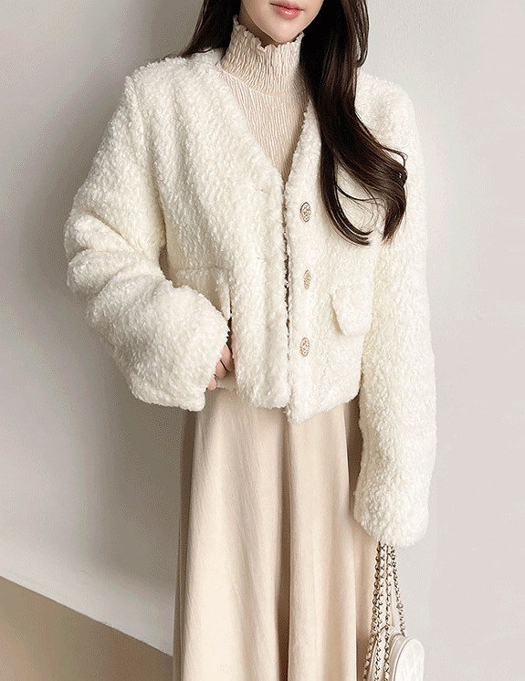 누빔 양털 뽀글이 노카라 금장 자켓 3color