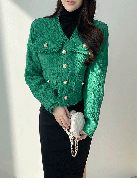 메리 수술 진주 숏 트위드 자켓 3color