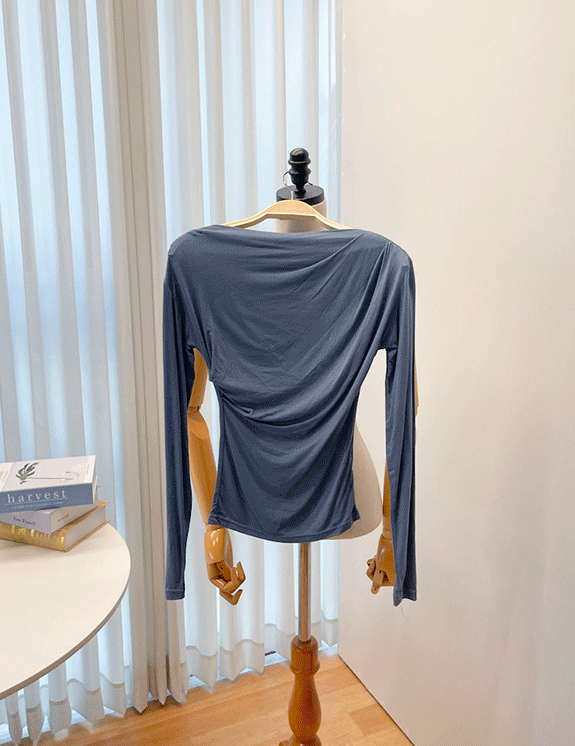 멜로 드레이프 보트넥 셔링 티셔츠 4color